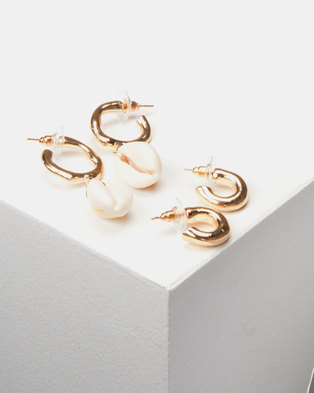 Photo of Lily Rose Lily & Rose 2 Pack Shell Hoop Earrings Gold