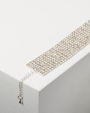 Photo of Adoria Silver Wide Diamante Encrusted Bracelet