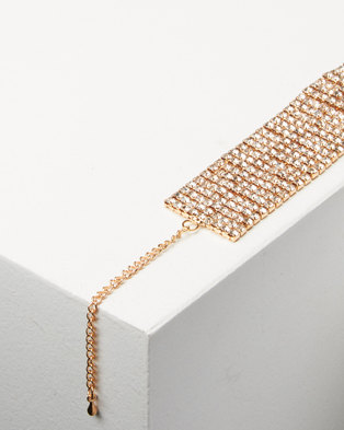Photo of Adoria Wide Diamante Encrusted Bracelet Gold