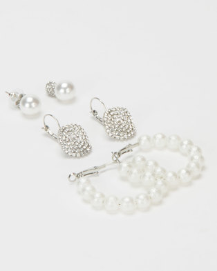 Photo of Queenspark Pearl & Diamante 3 Pack Earrings White