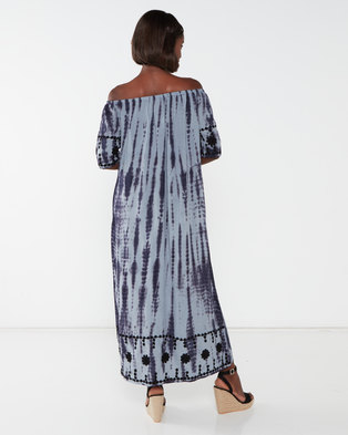 Photo of Allegoria Off Shoulder Tie Dye Print With Embroidery Dress Brown
