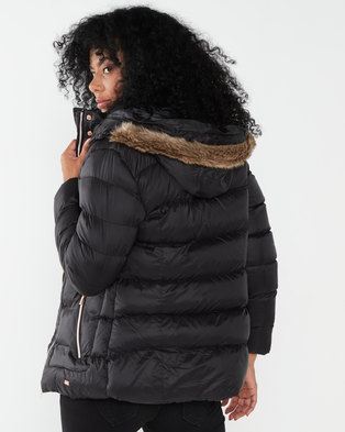 Photo of Jeep Fur Lined Hooded Poly Puffer Jacket Black