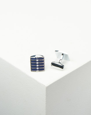 Photo of Xcalibur Cufflinks with Blue Stripes Silver Steel