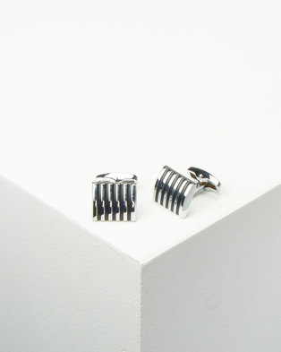 Photo of Xcalibur Cufflinks with Black Stripes Silver Steel