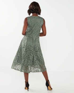 Photo of Queenspark Stretch Lace Fit And Flare Knit Dress Sage