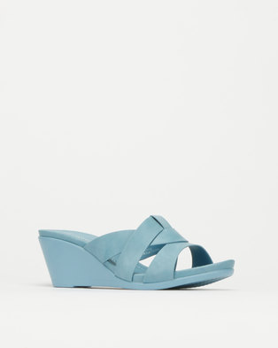 Photo of Queenspark Classic French Upper Medium Heeled Wedges Blue