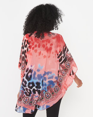 Photo of Queenspark Animal Beaded Floral Woven Kaftan Coral