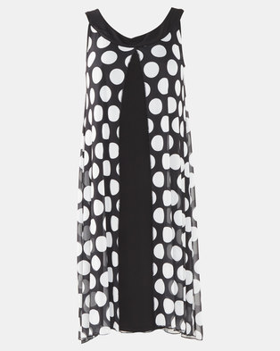 Photo of Queenspark Plus Collection Printed Spot Mesh Overlay Knit Dress Black/White