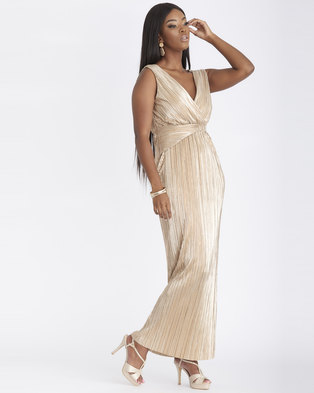 Photo of Contempo Crystal Pleat Glam Dress Gold