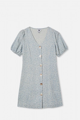 Photo of Free by Cotton On - Luna Short Sleeve Dress - Dusty blue/folkloric floral