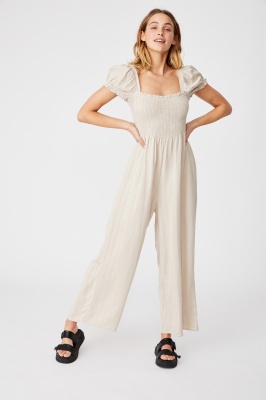 Photo of Cotton On Women - Woven Sasha Shirred Jumpsuit - Fawn/chalk white