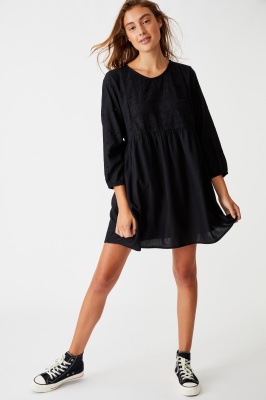 Photo of Cotton On Women - Woven Bethany Broiderie Babydoll Mini Dress - Black
