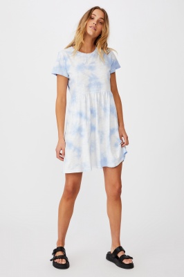 Photo of Cotton On Women - Tina Babydoll Tshirt Dress - White/powder blue tie dye