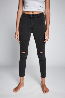 Photo of Cotton On Women - Mid Rise Cropped Skinny Jean - Washed black rip knee