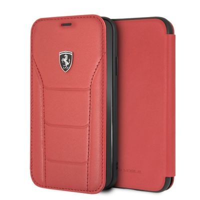 Ferrari Genuine Leather Flip Case iPhone XR Red