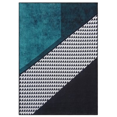 Photo of Carpet City Factory Shop Black Teal Geometric Polyester Print Rug