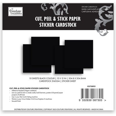 Photo of Couture Creations Cut Peel & Stick Sticker Cardstock - Black