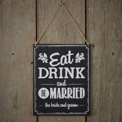 Photo of Ginger Ray Vintage Affair - Chalkboard Wooden Sign - Eat Drink Be Married