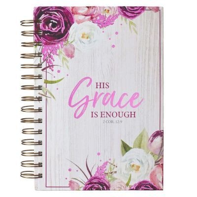 Photo of Christian Art Gifts Inc His Grace is Enough Large Wirebound Journal in Pink Plums - 2 Corinthians 12:9