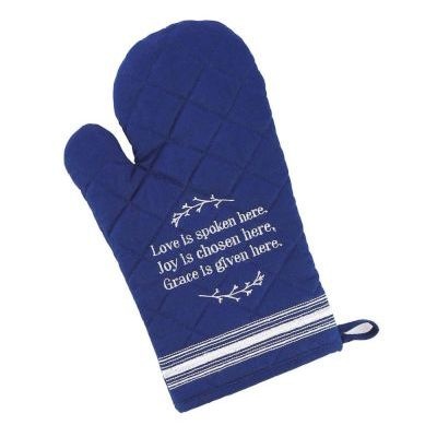 Photo of Christian Art Gifts Inc Love Is Spoken Here Quilted Oven Mitt in Blue