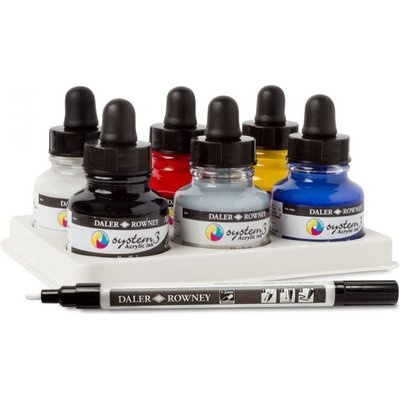 Photo of Daler Rowney System 3 Acrylic Ink Introduction Set of 6