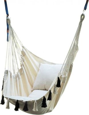 Photo of Fine Living Elba Hammock Chair with Black and White Tassles