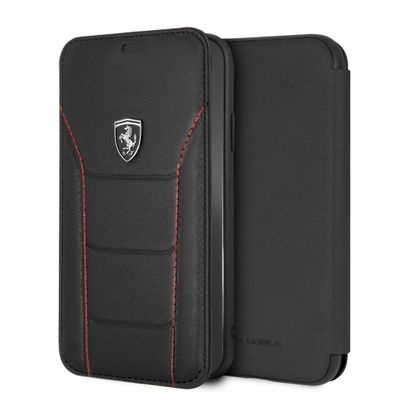 Ferrari Genuine Leather Flip Case iPhone XR Black