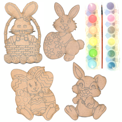 Photo of Just Kidding Around JKA - Wood Art Craft Paint Toy - Easter Fun Themed - 4 Creations Kit