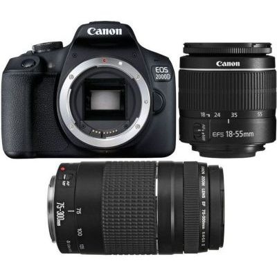 Photo of Canon EOS 2000D Digital SLR Camera Double DC Kit - EF-S 18-55mm IS 2 and EF 75-300mm f/4-5.6 2