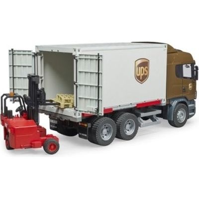 Photo of Bruder Scania R-Series UPS Logistics Truck with Forklift