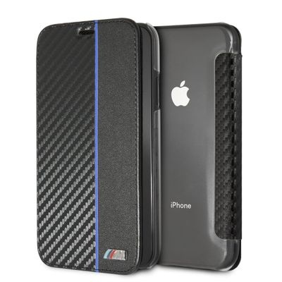 Photo of BMW - M Collection Flip Case Blue Stripe iPhone XS MAX Black