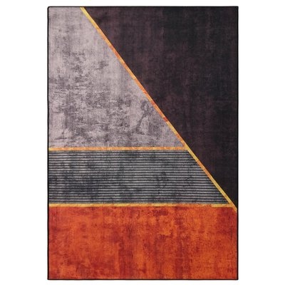 Photo of Carpet City Factory Shop Black Orange Grey Shapes Polyester Print Rug