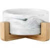 Haus Republik Small Ceramic Bowl with Wooden Stand - White Marble Photo