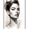 Fancy Artwork Canvas Wall Art :Sketch Portrays Stunning Woman With Grace - Photo