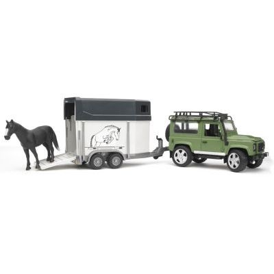 Photo of Bruder Land Rover Defender Station Wagon with Trailer & Horse