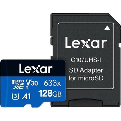 Photo of Lexar 128GB High-Performance Blue Series 633x UHS-I microSDHC Memory Card - with SD Adapter