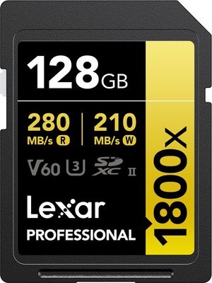 Photo of Lexar 128GB Professional Gold Series 1800x UHS-2 SDXC Memory Card