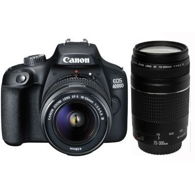 Photo of Canon EOS 4000D Digital SLR Camera Double DC Kit - EF-S 18-55mm f/3.5-5.6 IS 2 and EF75-300 f/4-5.6 3 Lens