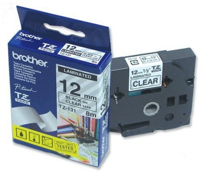 Photo of Brother TZ-131 12mm x 8m Black on Clear Laminated Tape