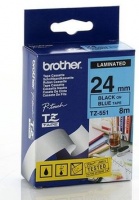 Brother TZe 551 Black on Blue Laminated Tape 24mm