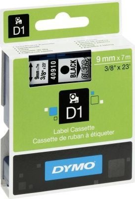 Photo of Dymo D1 Standard 9mm x 7m Black on Clear Label Cassette