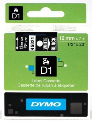 Photo of Dymo D1 Standard 12mm x 7m White on Black Label Cassette
