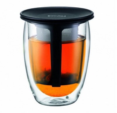 Photo of Bodum - Tea For One Double Wall Glass With Tea Strainer - Black