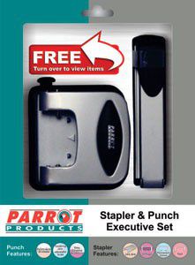 Photo of Parrot Stapler and Punch Executive Steel Set - Silver