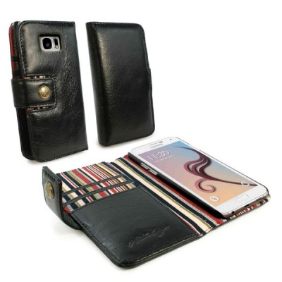 Photo of Samsung Tuff-Luv Alston Craig Vintage Genuine Leather RFID Wallet Case Cover for Galaxy S6 Edge - Brown