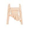 Quiz Ladies Nude Satin Puff Sleeve Peplum Top - Nude Photo