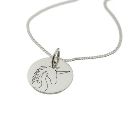 Photo of NineToFive by Swish Silver Unicorn Engraved Sterling Silver Necklace with Chain