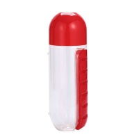 2 in 1 600ml Water Bottle with Pill Vitamin Box Organizer Red
