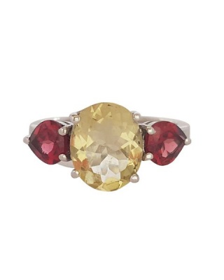 Photo of Miss Jewels - 3.31ctw Natural Garnet and Quartz Trilogy Ring- Size 6