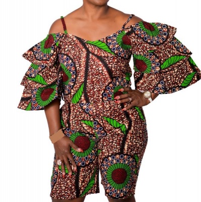 Photo of Royalty Collections Women's Brown Multi Print Off The Shoulder Butterfly Jumpsuit